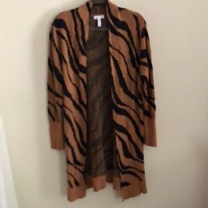 Leith Brown and Black Animal Print Open Front Cardigan Sweater